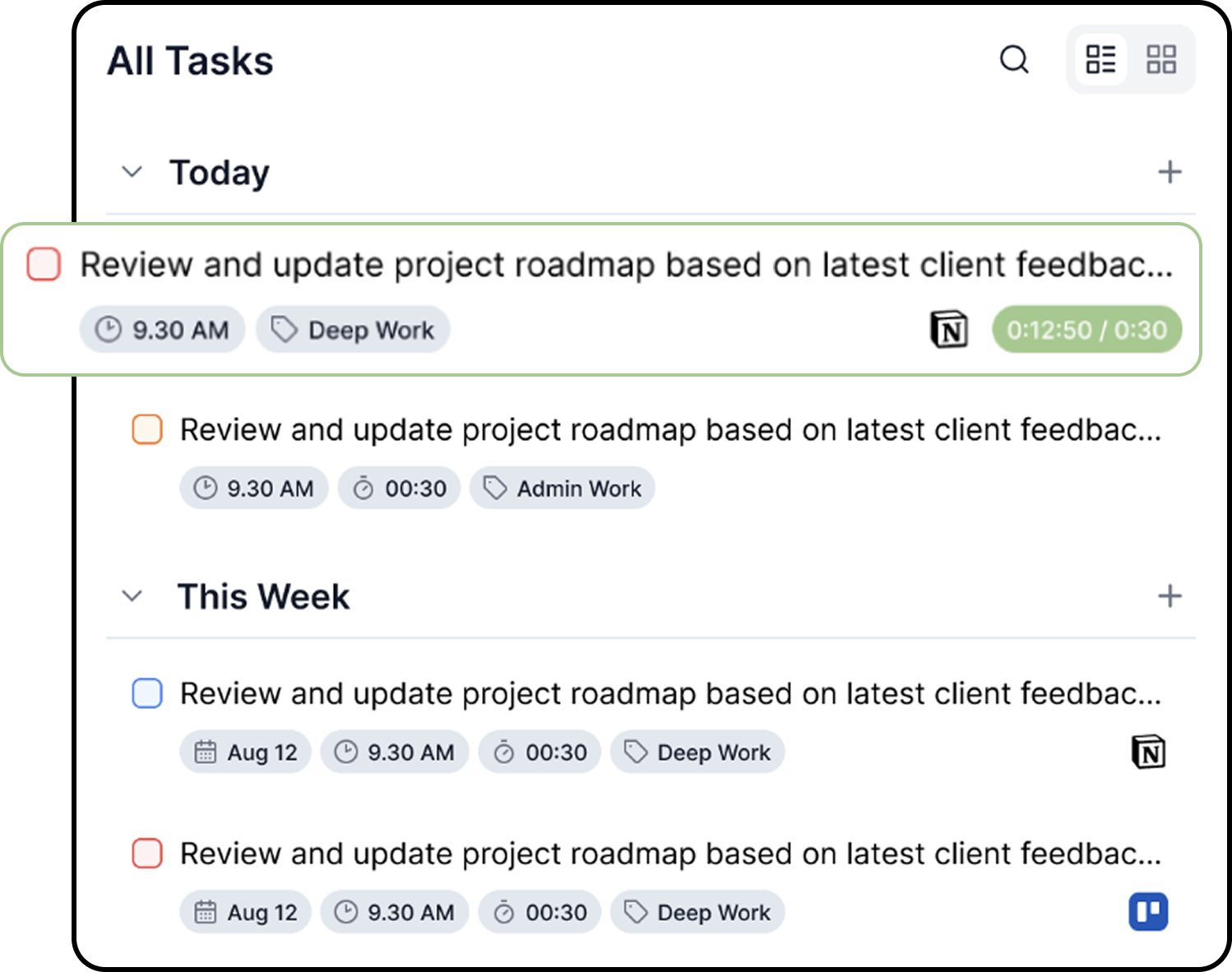 Focuzed All Tasks Interface