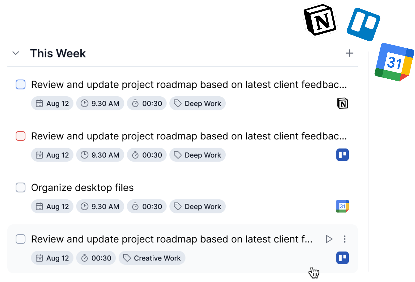 Focuzed All Tasks Interface